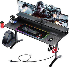 Gear Check Ergonomic Gaming Table with Monitor Stand, Cup Holder,